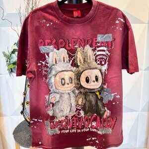 Labubu Graphic Tee | Maroon | 100% Cotton | Double-Sided